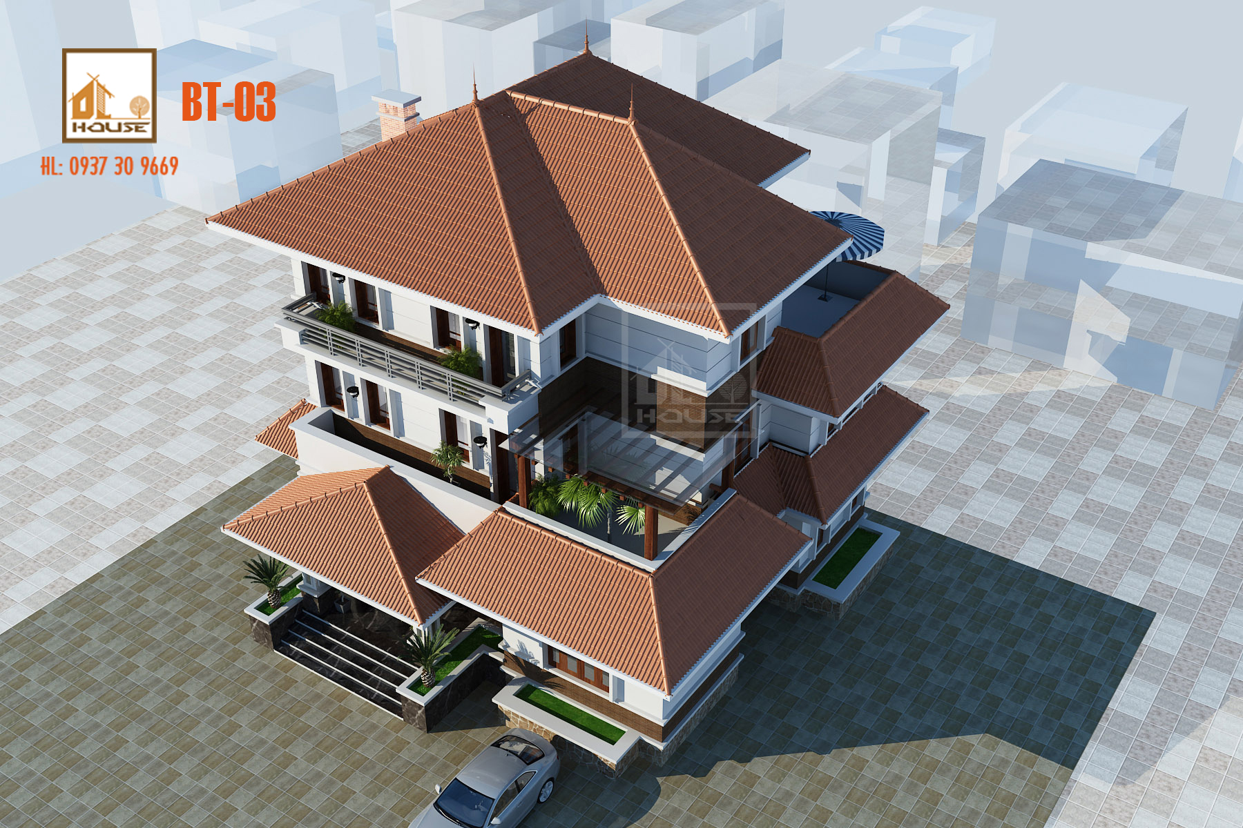 Biệt thự mái Nhật 3 tầng