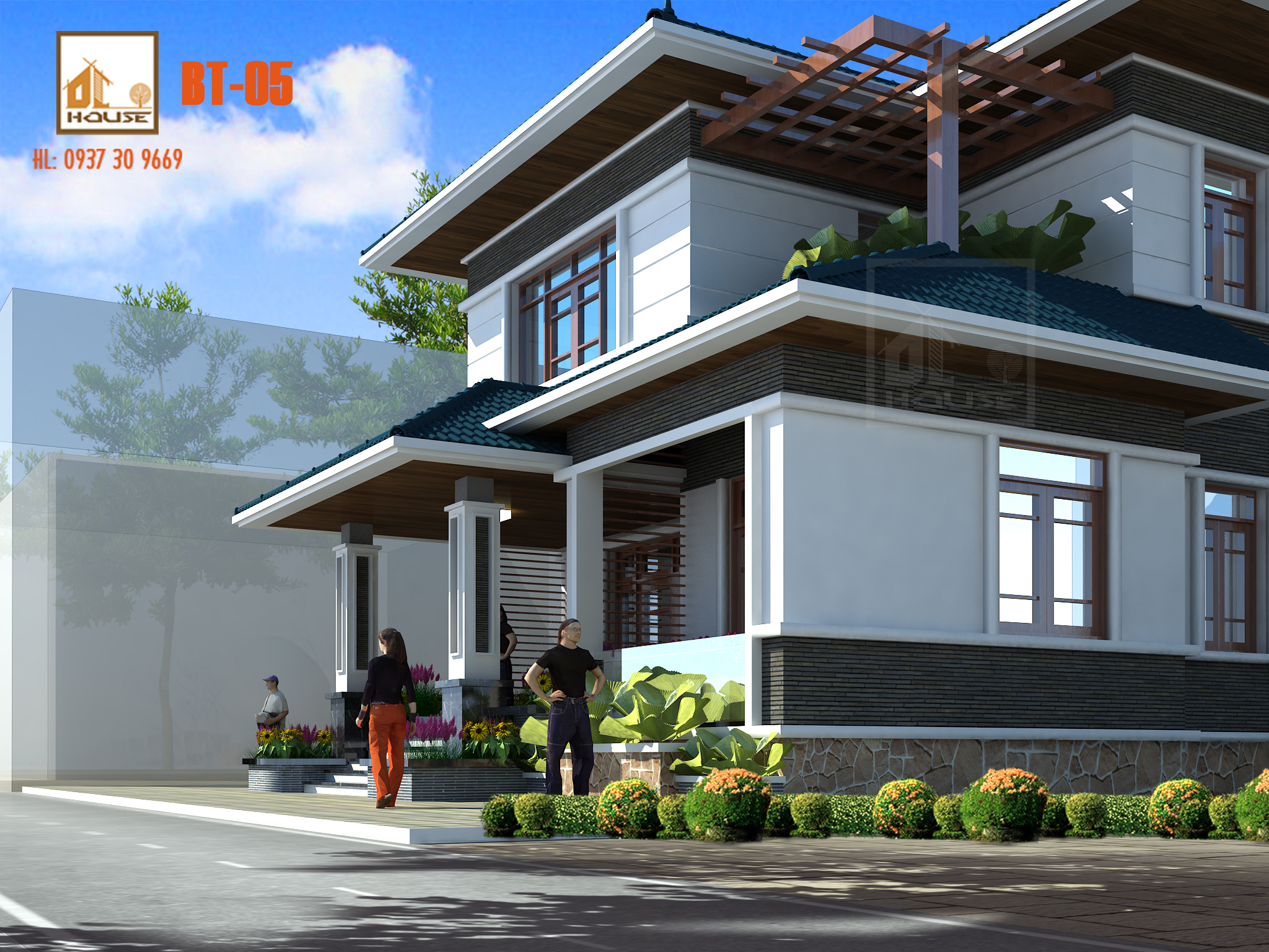 Biệt thự mái Nhật 2 tầng