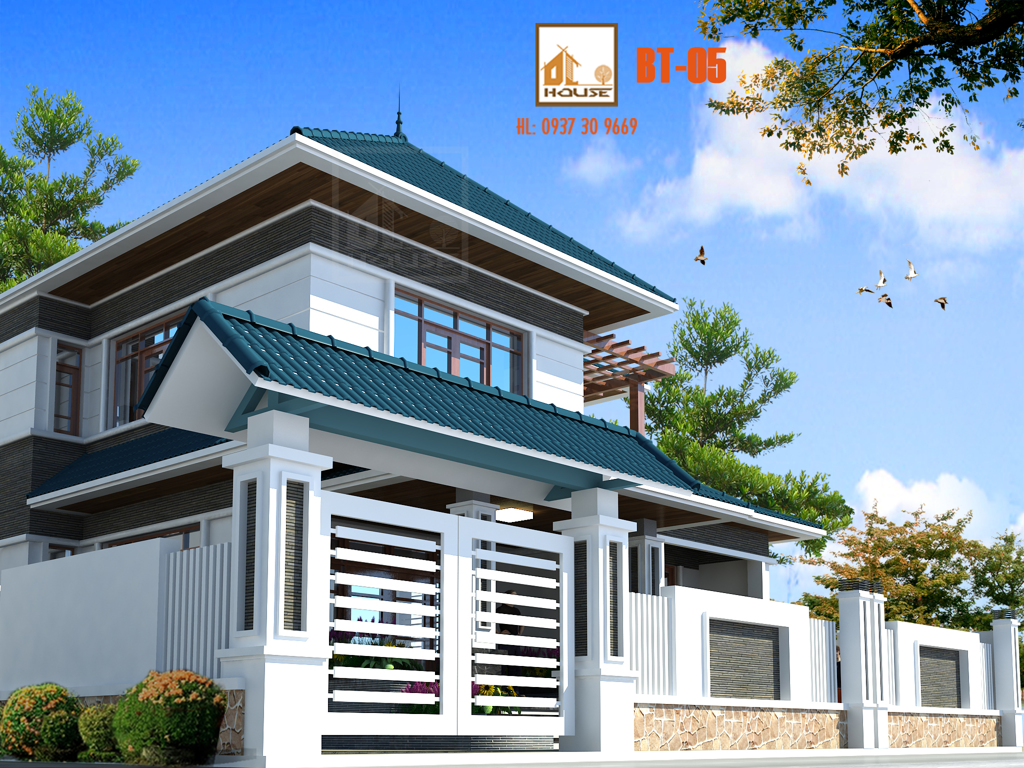 Biệt thự mái Nhật 2 tầng