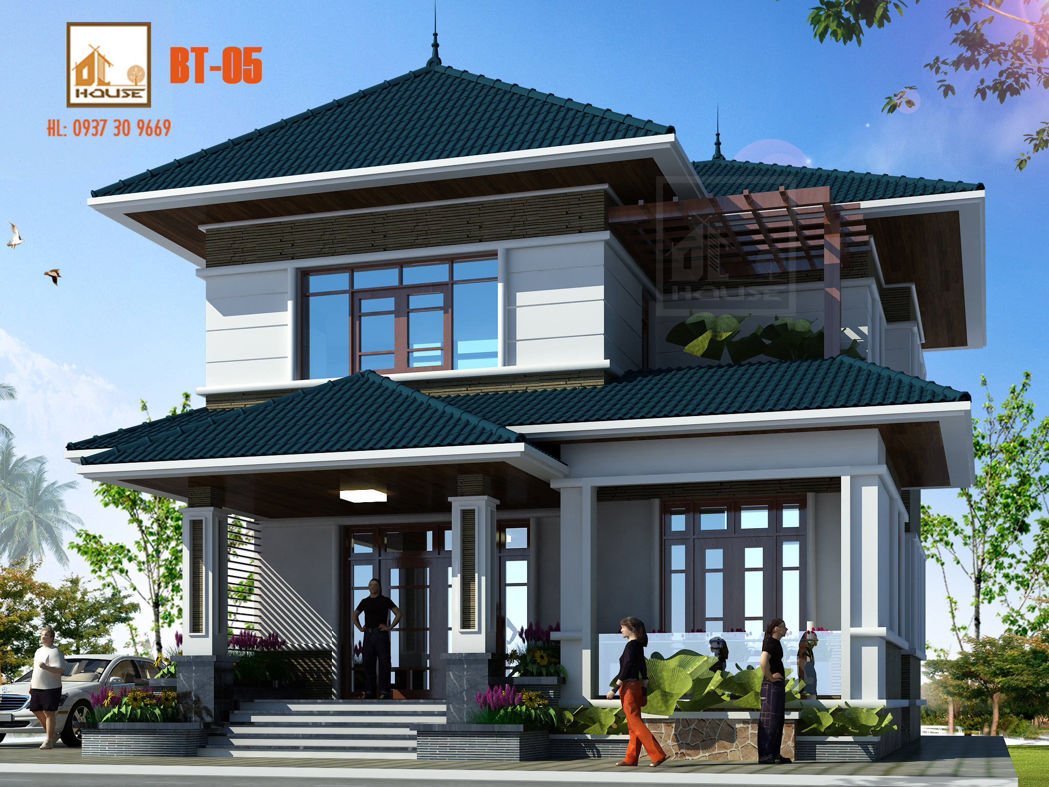 Biệt thự mái Nhật 2 tầng