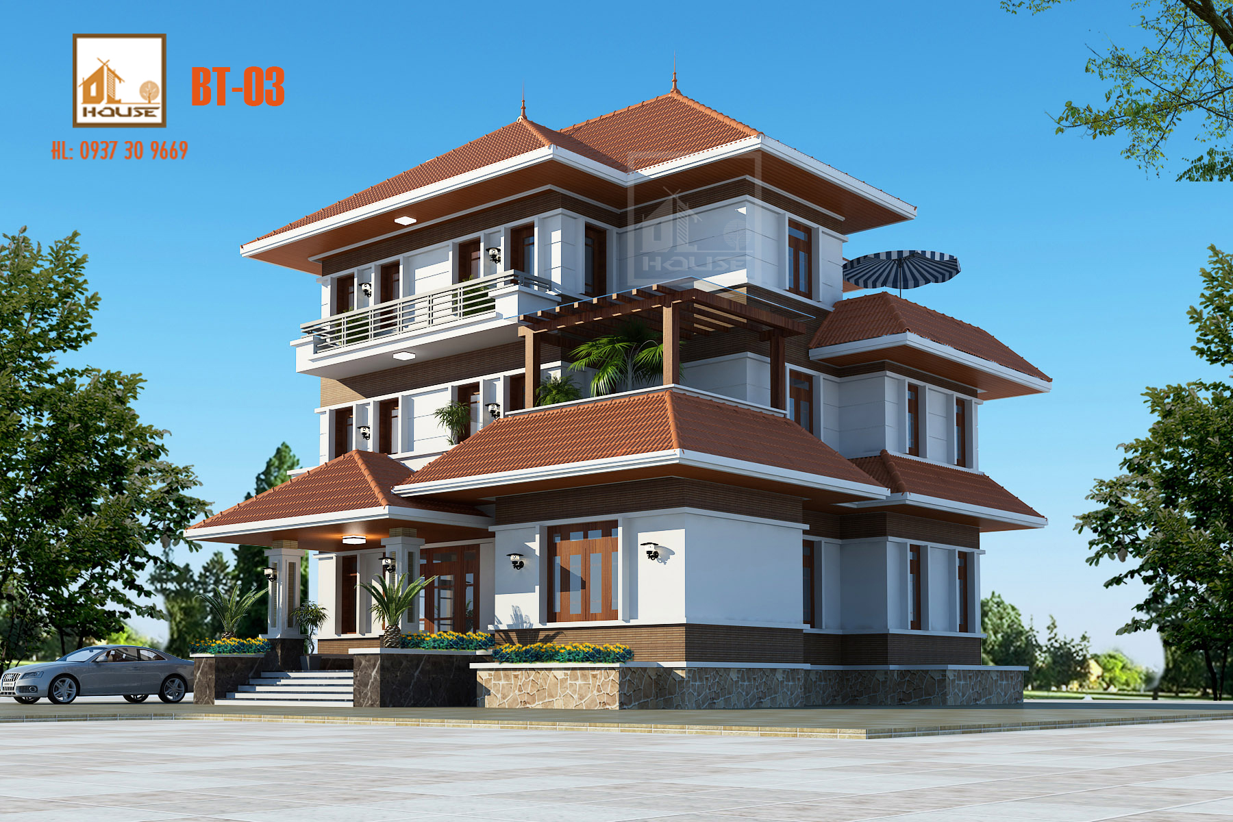 Biệt thự mái Nhật 3 tầng