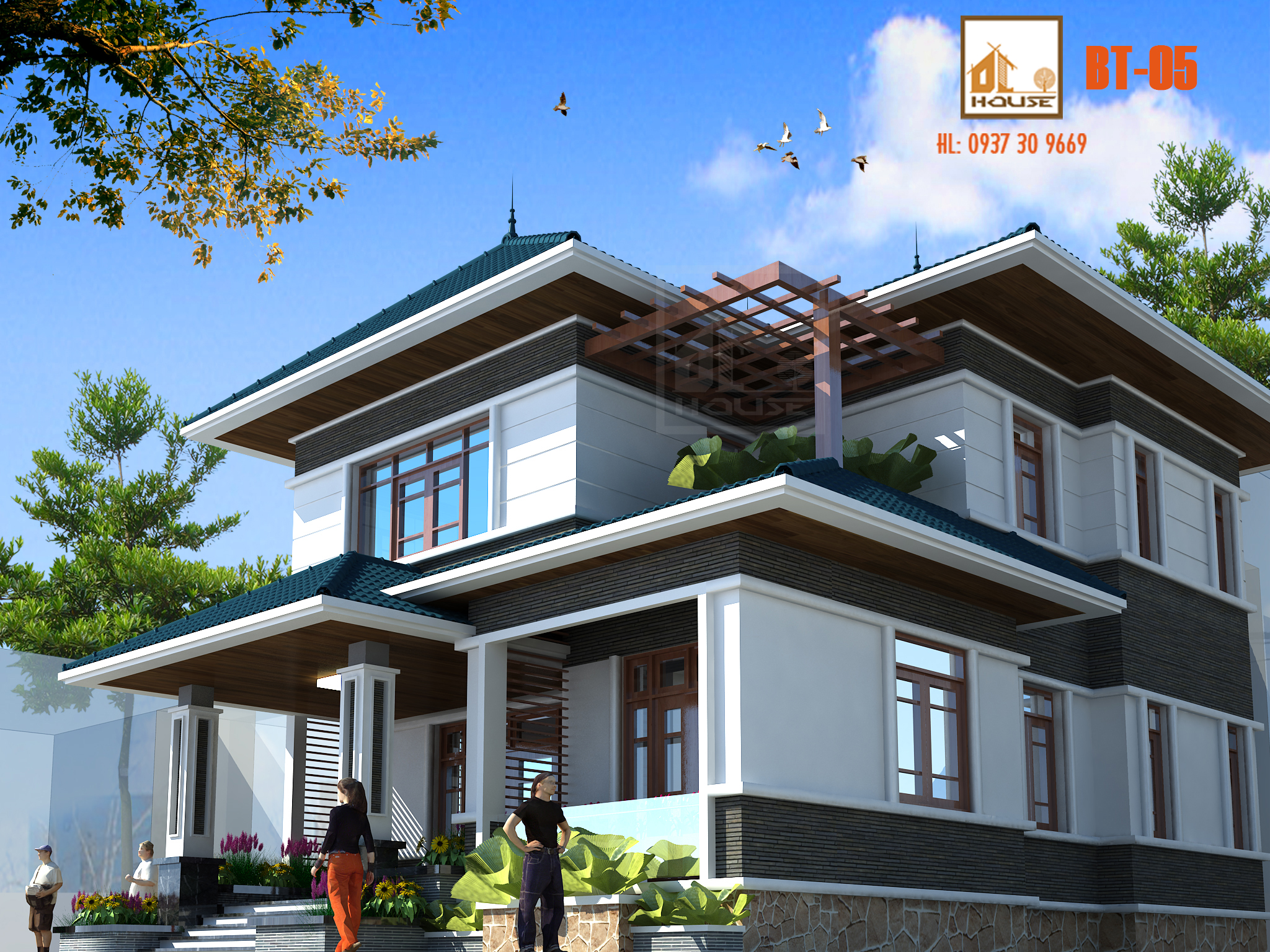 Biệt thự mái Nhật 2 tầng