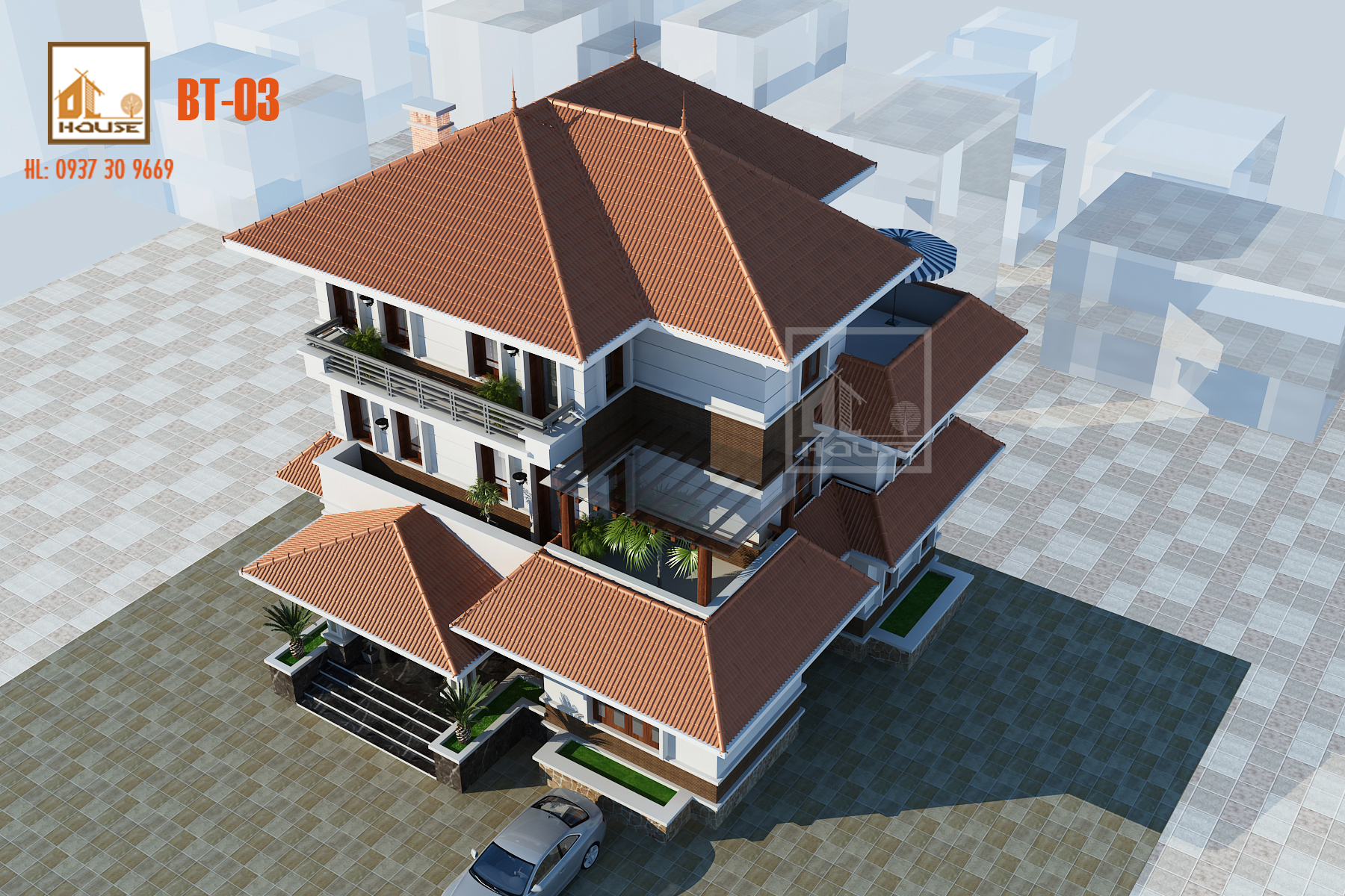 Biệt thự mái Nhật 3 tầng