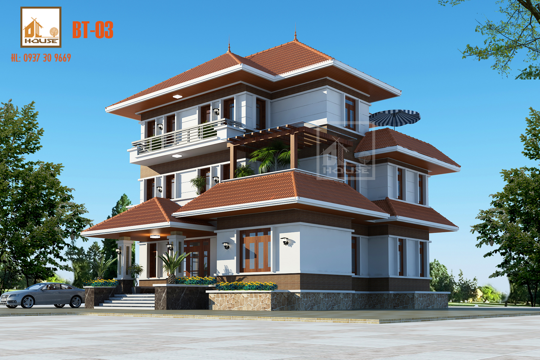 Biệt thự mái Nhật 3 tầng