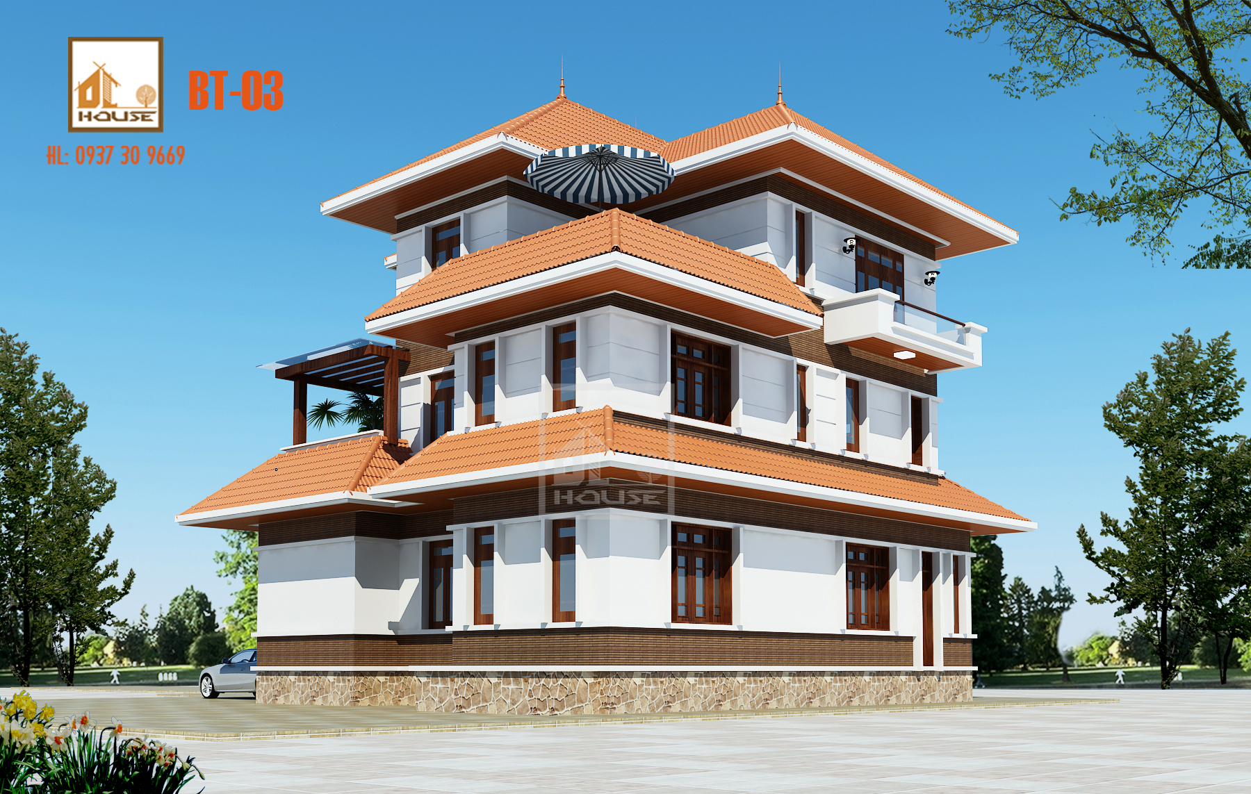 Biệt thự mái Nhật 3 tầng