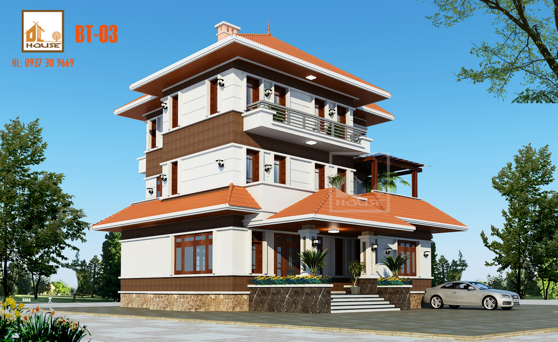 Biệt thự mái Nhật 3 tầng