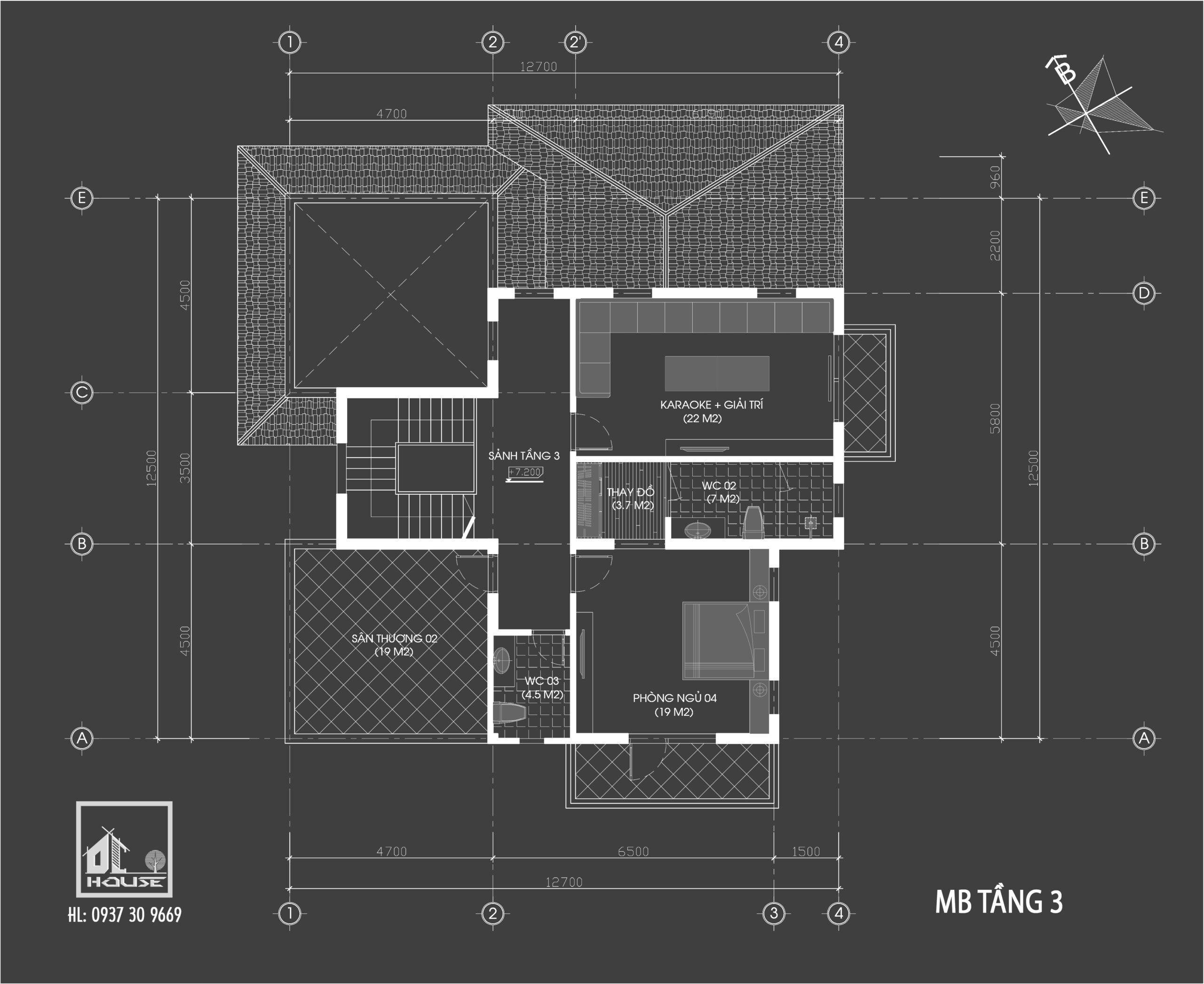 Biệt thự mái Nhật 3 tầng